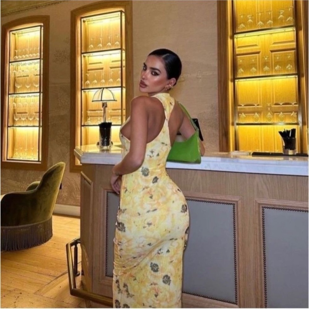 Zara maxi dress tulle floral yellow size s new - Picture 2 of 9